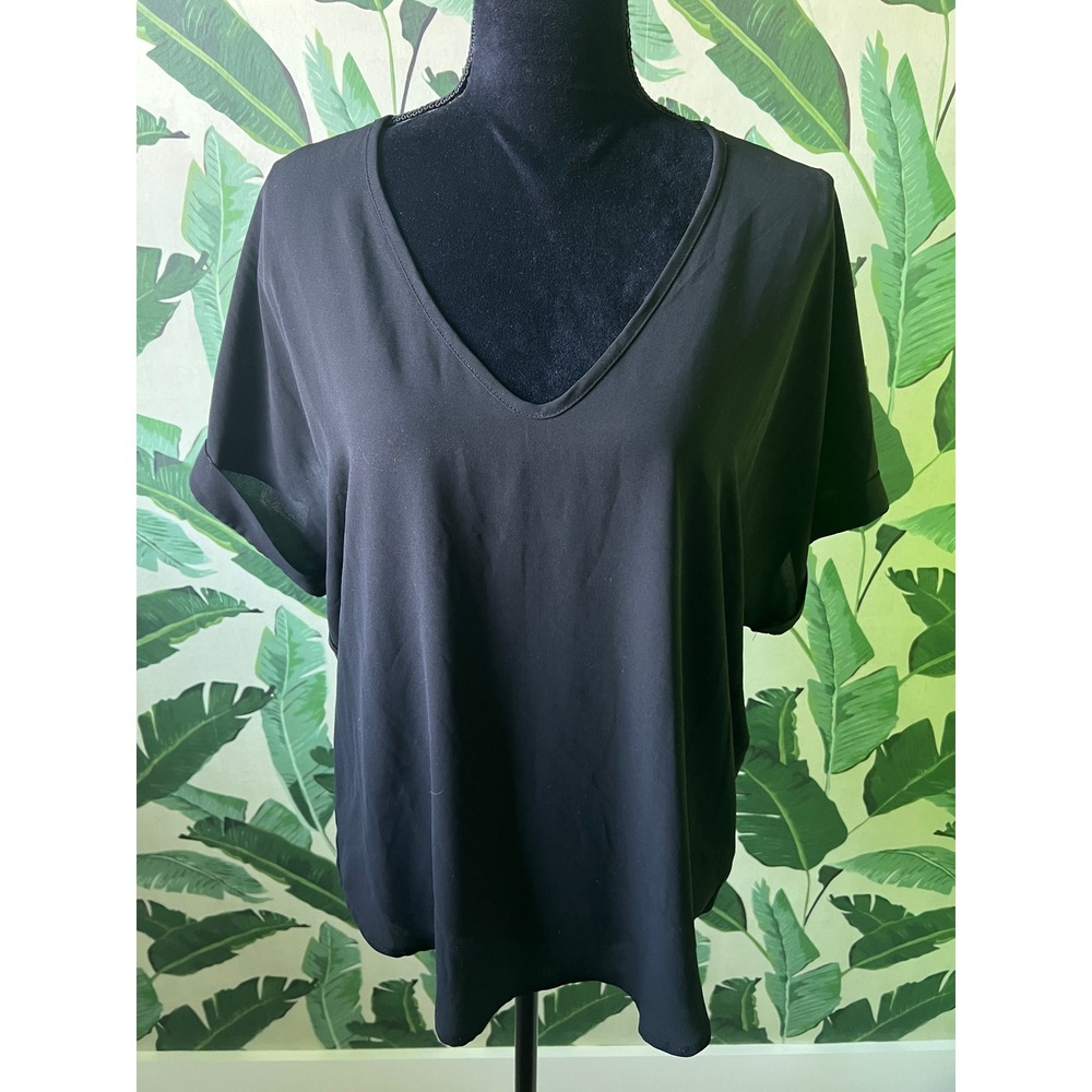 Lush V-Neck Drape Back Blouse Women Small Black